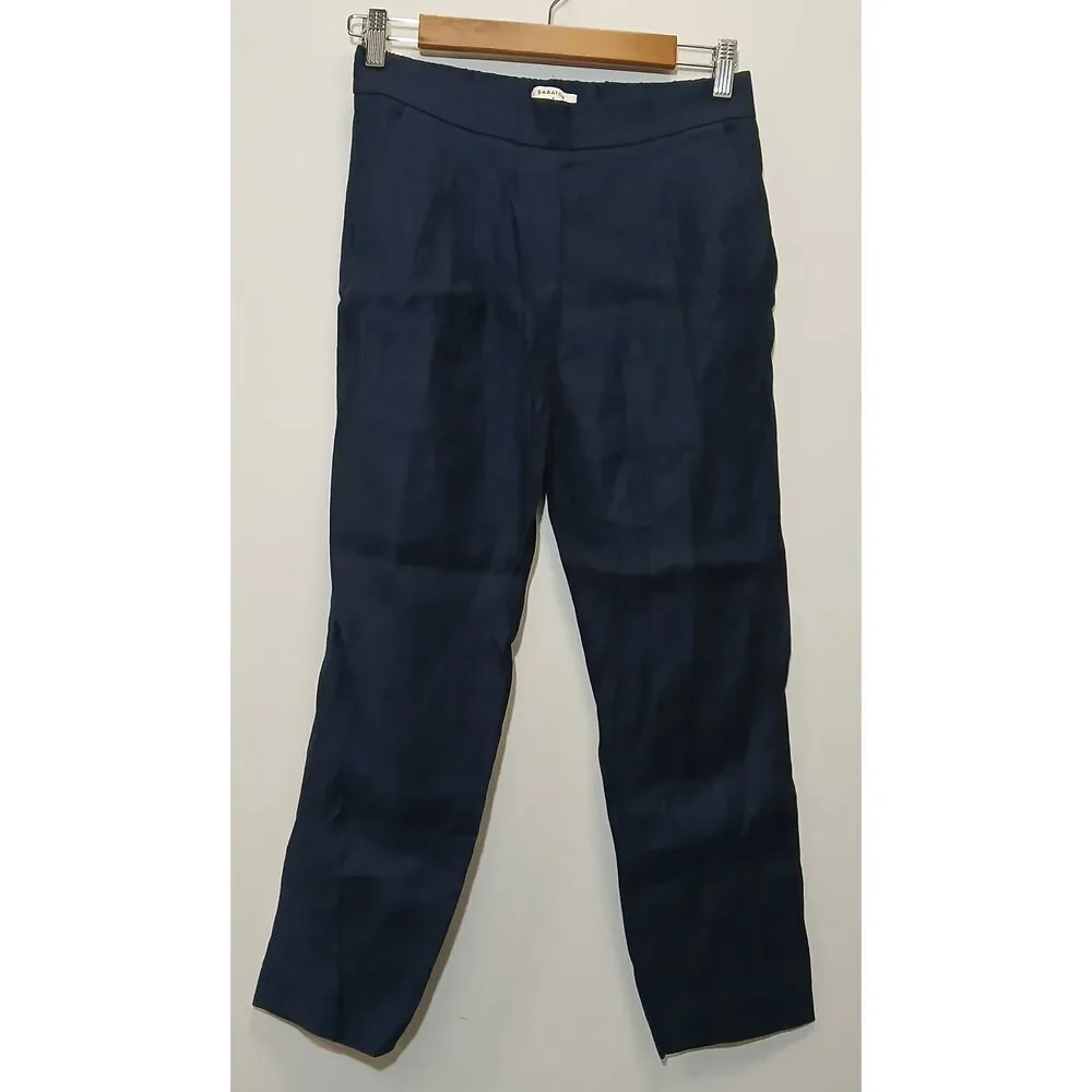 Babaton womens size 4 small linen navy blue pants capsule quiet luxury